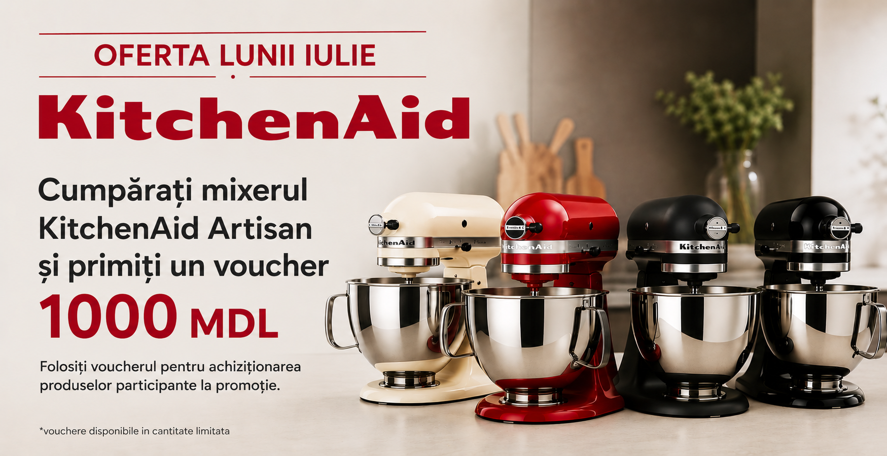 Banner promoțional KitchenAid Artisan cu voucher de 1000 MDL